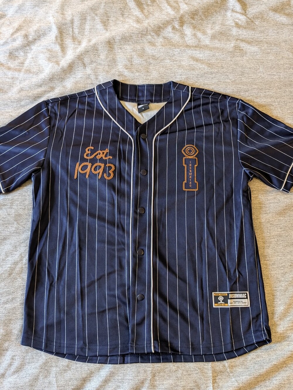 INSOMNIAC BRAND Navy Pinstripe Baseball Jersey - Est. 1993